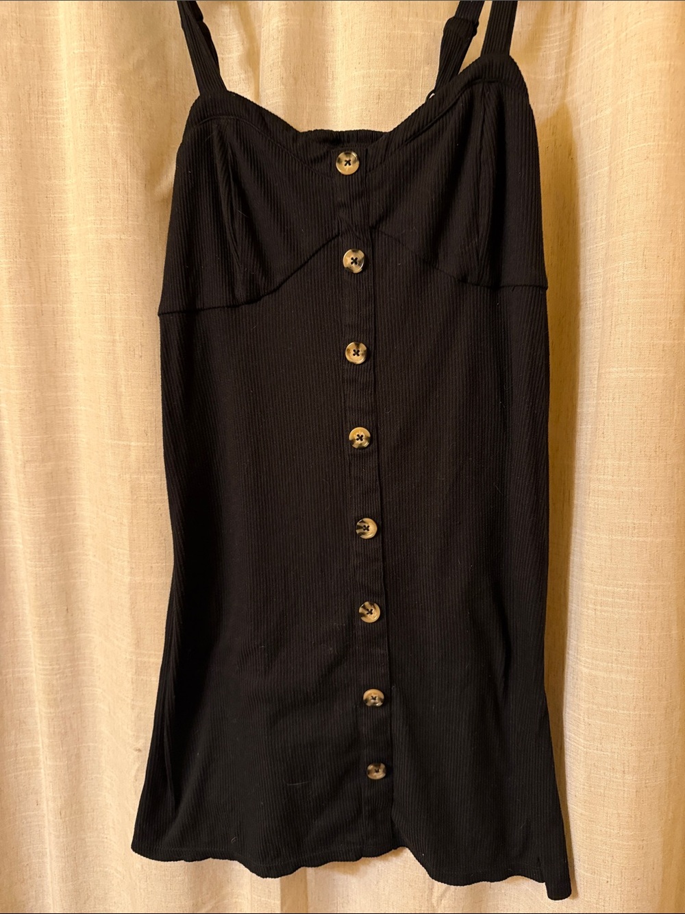 No Boundaries Black Ribbed Button-Front Mini Dress-Skirt
